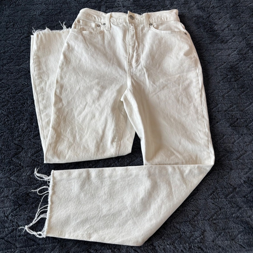 Madewell High Rise Straight Leg Jeans White Raw Hem Size 26 CKP469499241